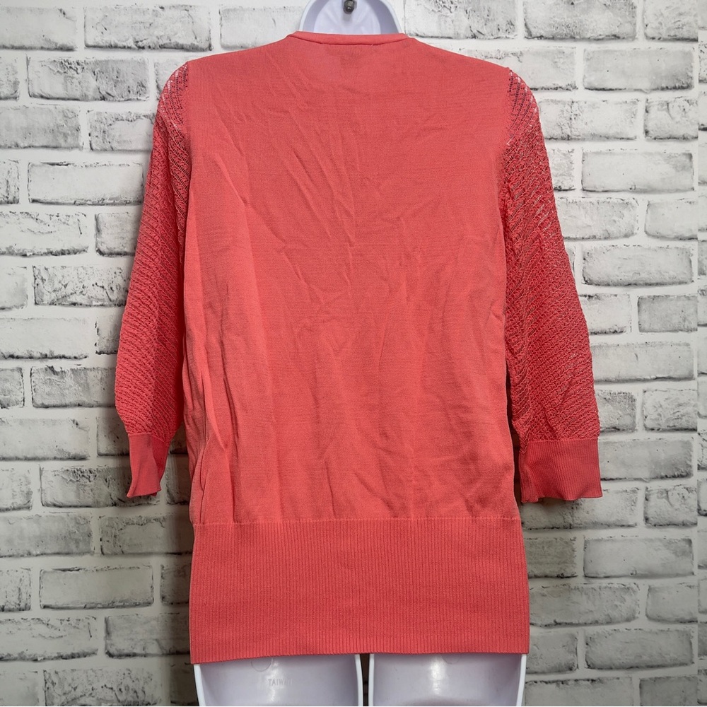 Metric New York Coral V-Neck Button Down Sheer Sleeve Cardigan NWT Small - Picture 5 of 11